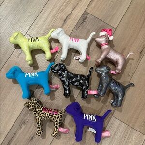 Victorias Secret Pink Dog Lot 8 Plush Stuffed Metallic Black cheeth white Santa